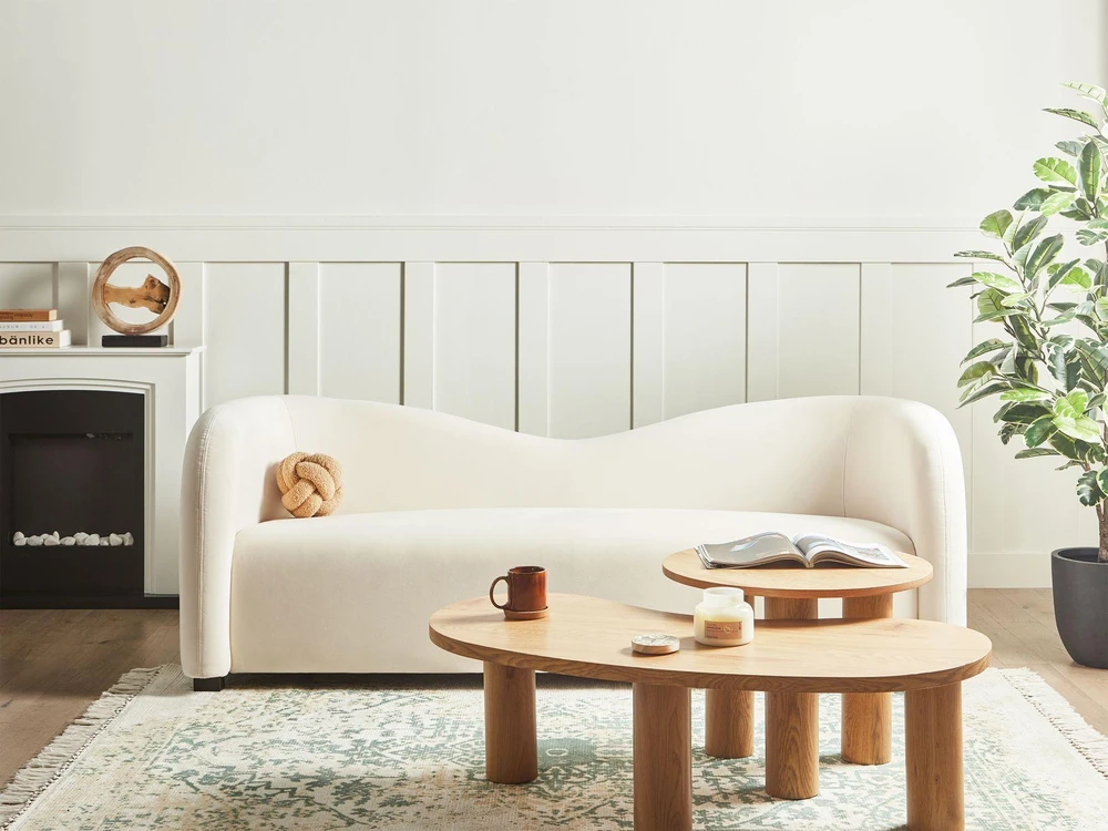 Beliani Trivietė sofa VELTADA, veliūras, kreminė balta
