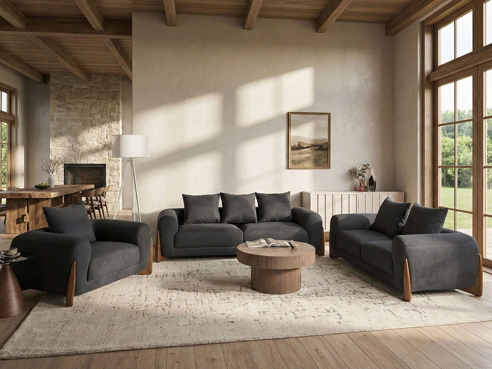 Beliani Trivietė sofa VINLIDEN, juoda
