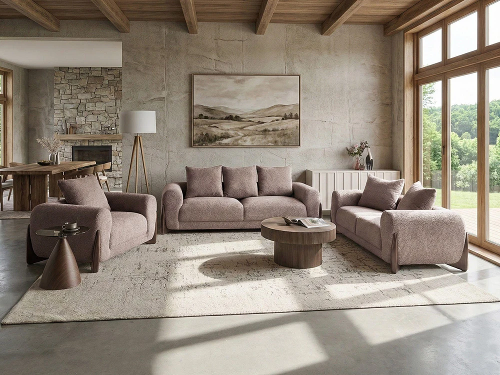 Beliani Trivietė sofa VINLIDEN, rudas „boucle“ audinys