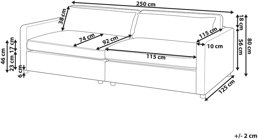 Beliani Trivietė sofa VINSTRA, pilka