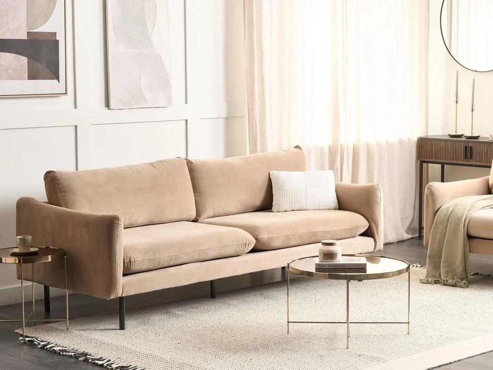 Beliani Trivietė sofa VINTERBRO, smėlio spalvos veliūras