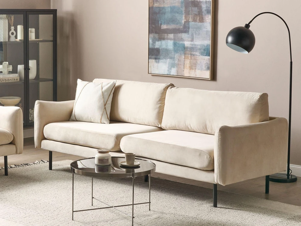 Beliani Trivietė sofa VINTERBRO veliūrinė šviesiai smėlio spalvos