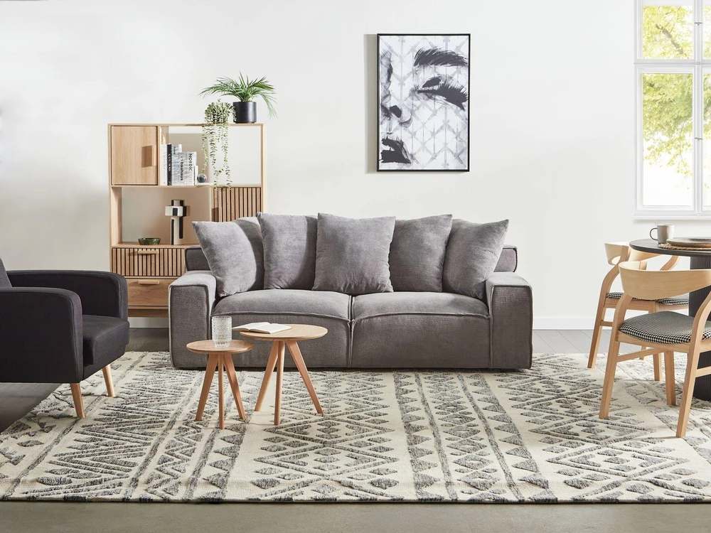 Beliani Trivietė sofa VISKAN, velvetinis audinys, tamsiai pilka