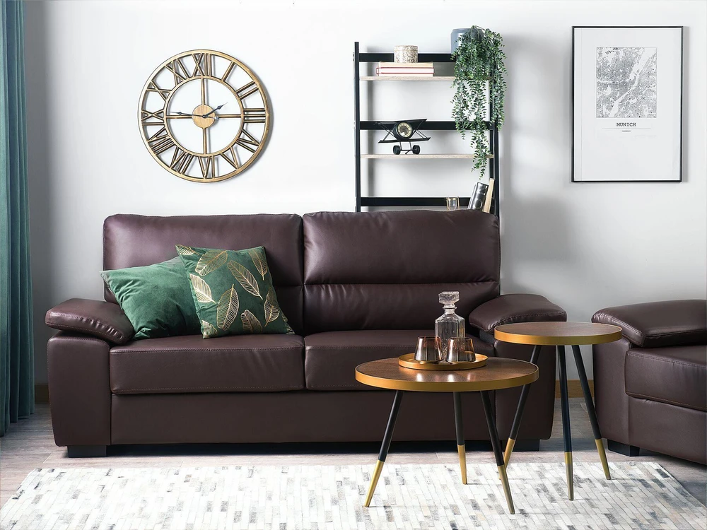Beliani Trivietė sofa VOGAR dirbtinės odos tamsiai ruda