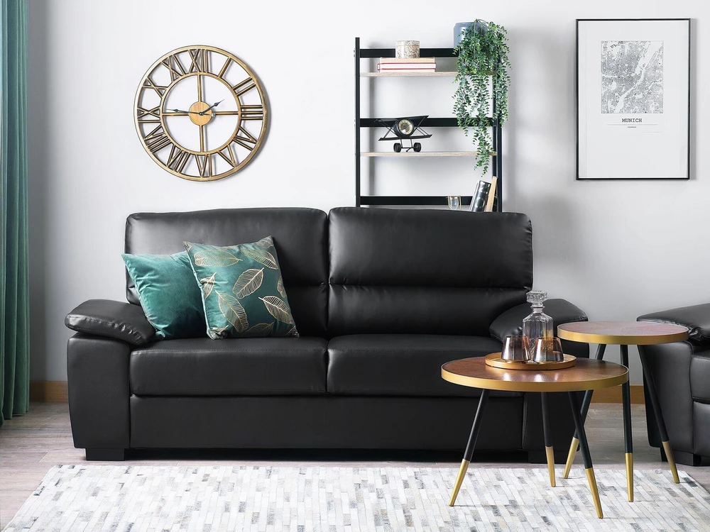 Beliani Trivietė sofa VOGAR iš dirbtinės odos, juoda