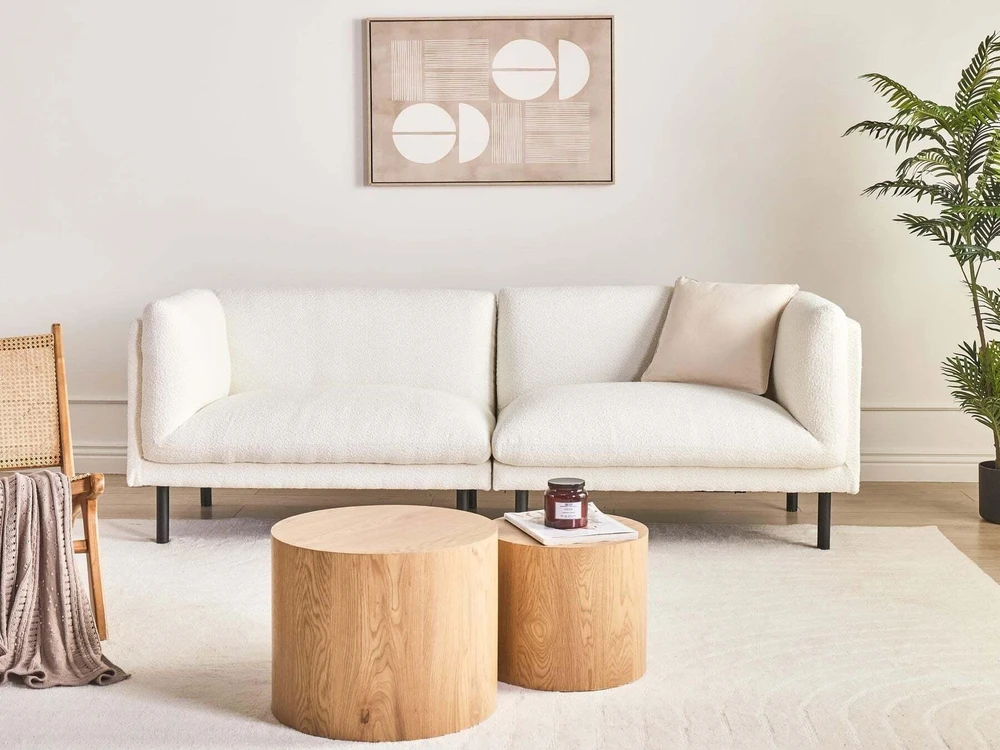 Beliani Trivietė sofa VORGOD Boucle Kreminės spalvos