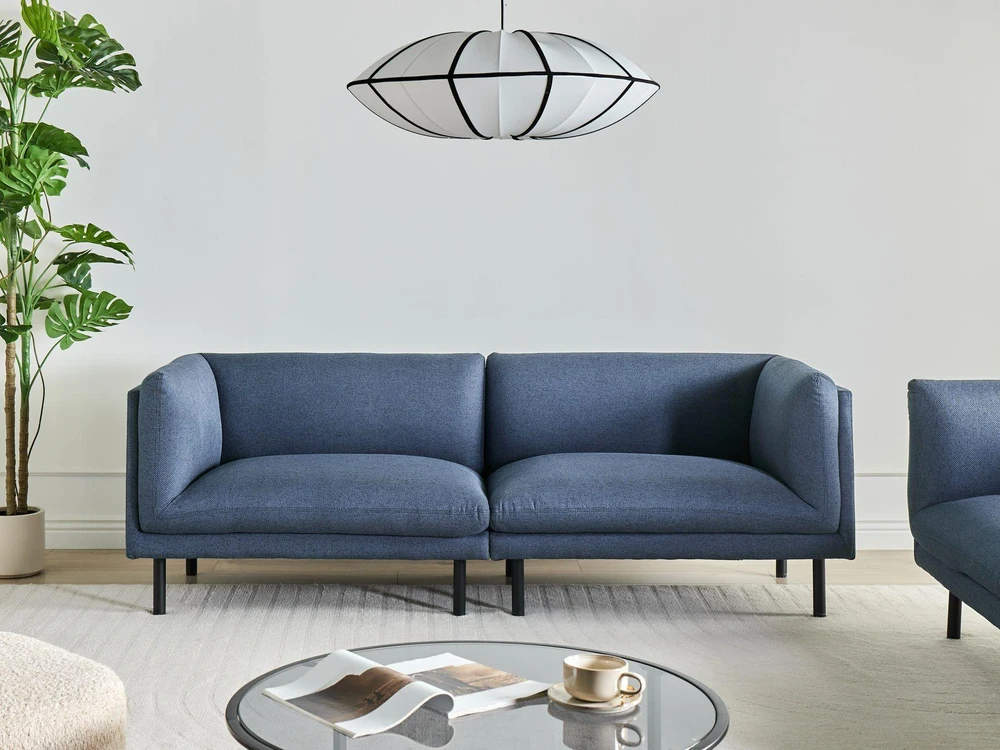 Beliani Trivietė sofa VORGOD tamsiai mėlyna