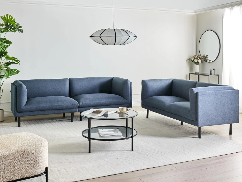 Beliani Trivietė sofa VORGOD tamsiai mėlyna