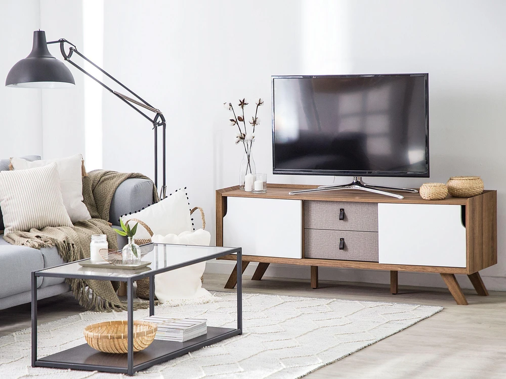 Beliani TV staliukas ACTON rudos/baltos spalvos