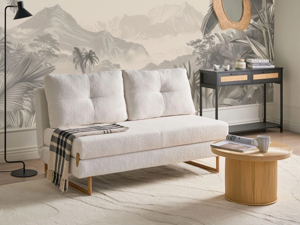Beliani Tvivietė sofa lova JERSLEV Boucle, kreminės spalvos