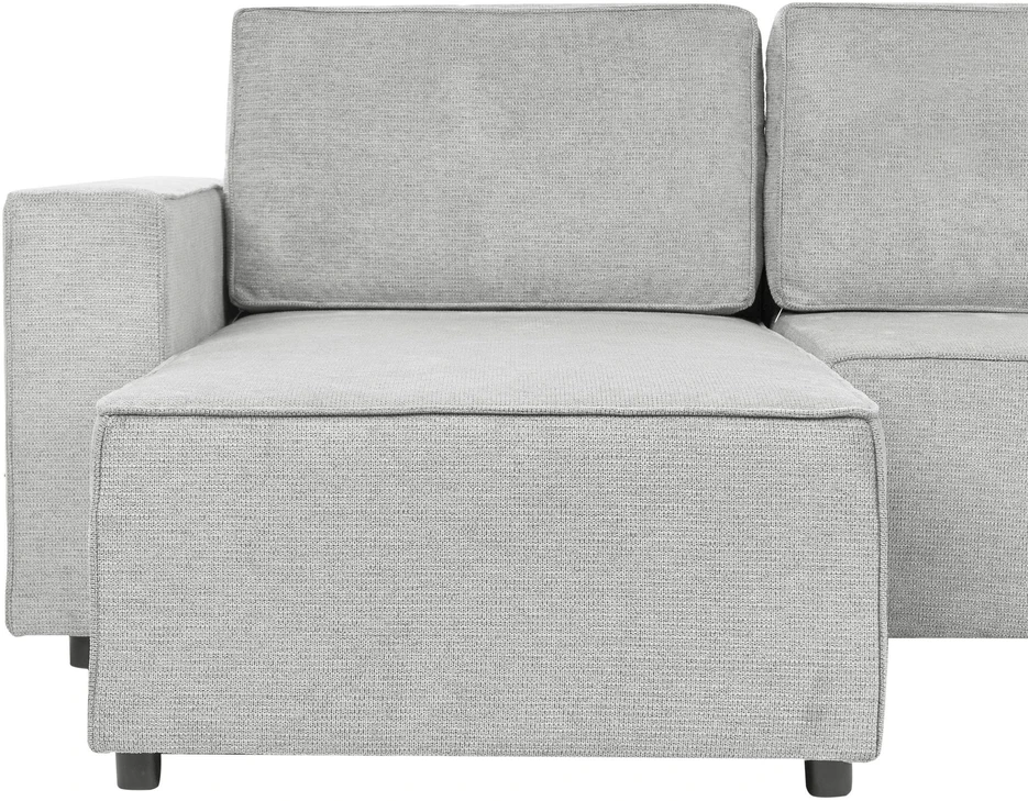 Beliani U formos išskleidžiama sofa 4 asmenims VATNE šviesiai pilka su daiktadėže