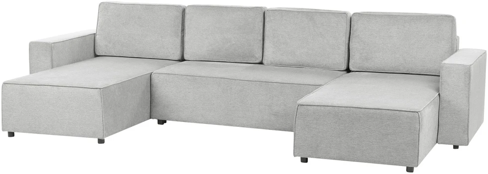 Beliani U formos išskleidžiama sofa 4 asmenims VATNE šviesiai pilka su daiktadėže