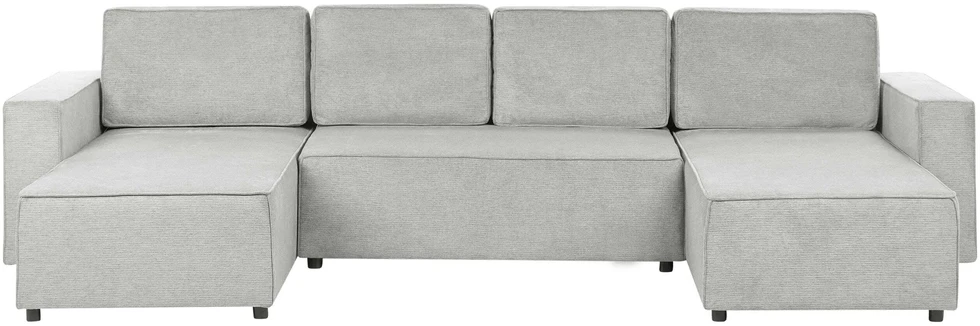 Beliani U formos išskleidžiama sofa 4 asmenims VATNE šviesiai pilka su daiktadėže