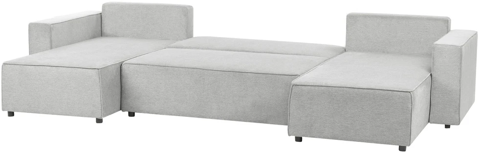 Beliani U formos išskleidžiama sofa 4 asmenims VATNE šviesiai pilka su daiktadėže