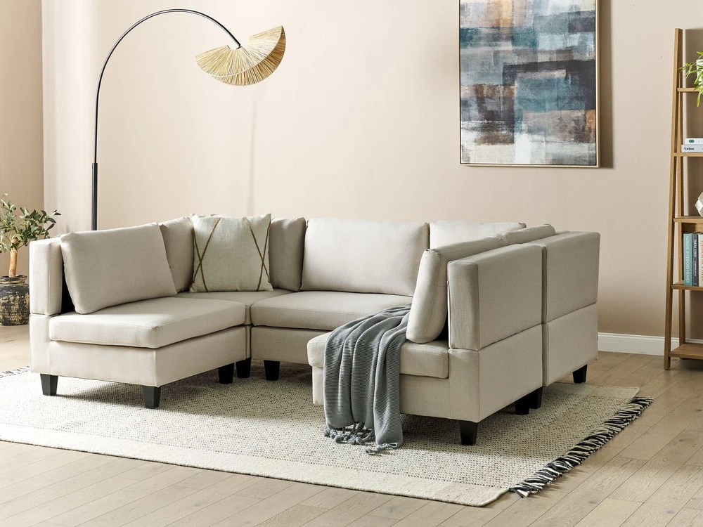 Beliani U formos modulinė sofa 5 asmenims UNSTAD šviesiai smėlio spalvos