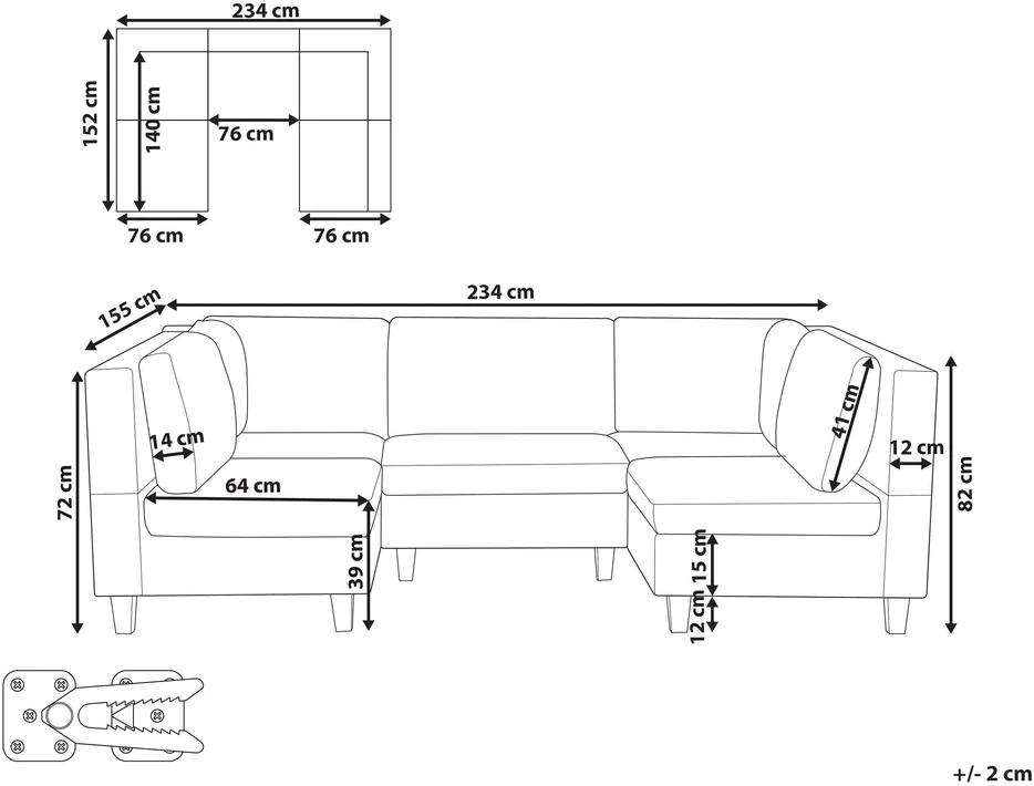 Beliani U formos modulinė sofa 5 asmenims UNSTAD šviesiai smėlio spalvos
