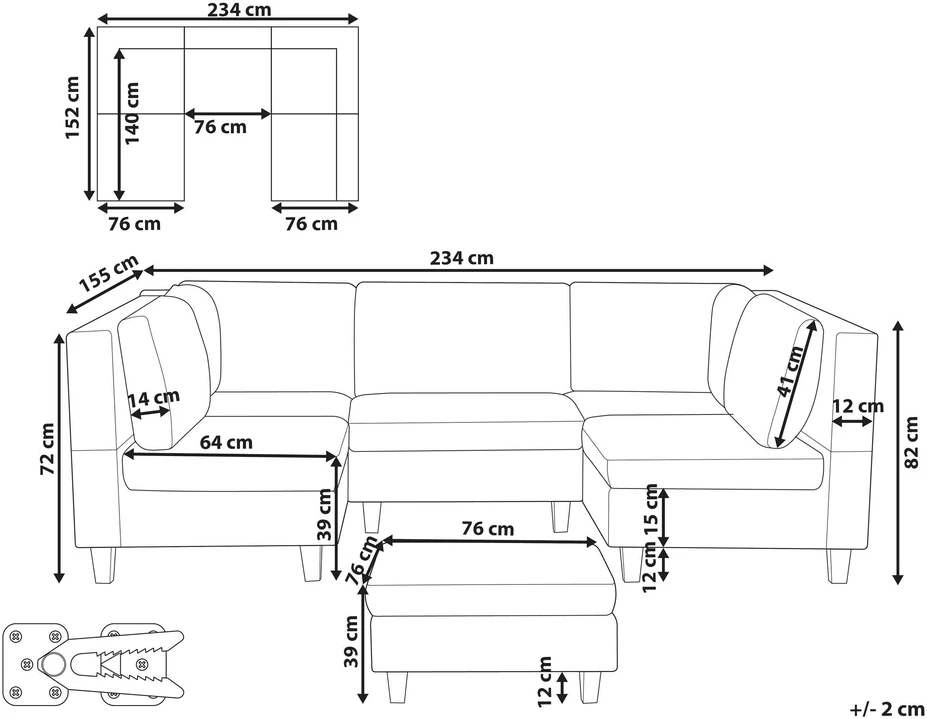 Beliani U formos modulinė sofa 5 asmenims UNSTAD ruda su pufu