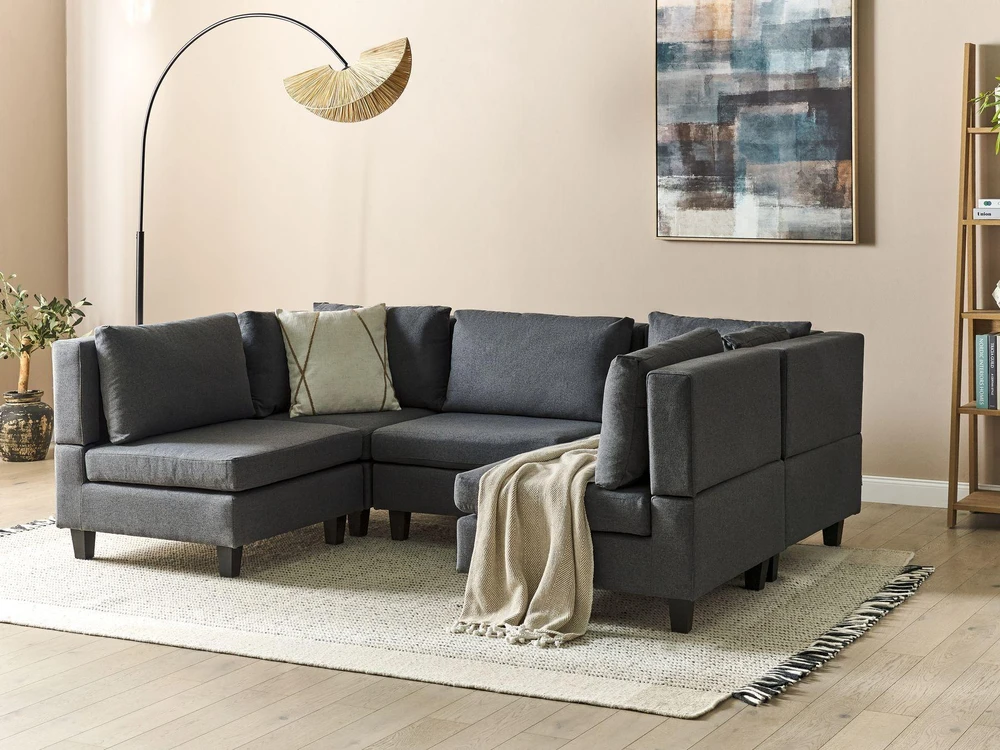 Beliani U formos modulinė sofa 5 asmenims UNSTAD tamsiai pilka