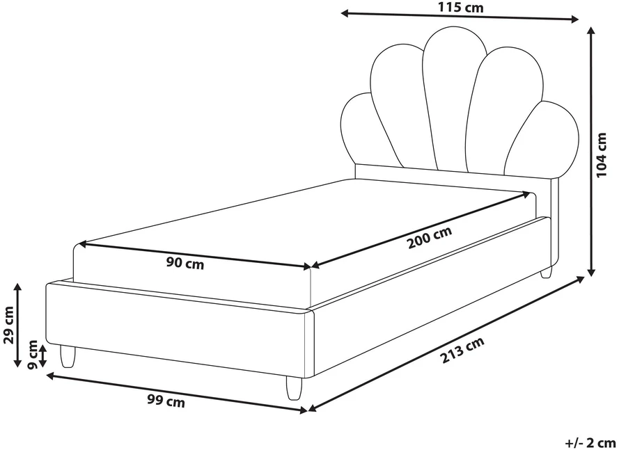 Beliani Vaikiška lova Muszla aksominė NEULISE 90 x 200 cm rožinė