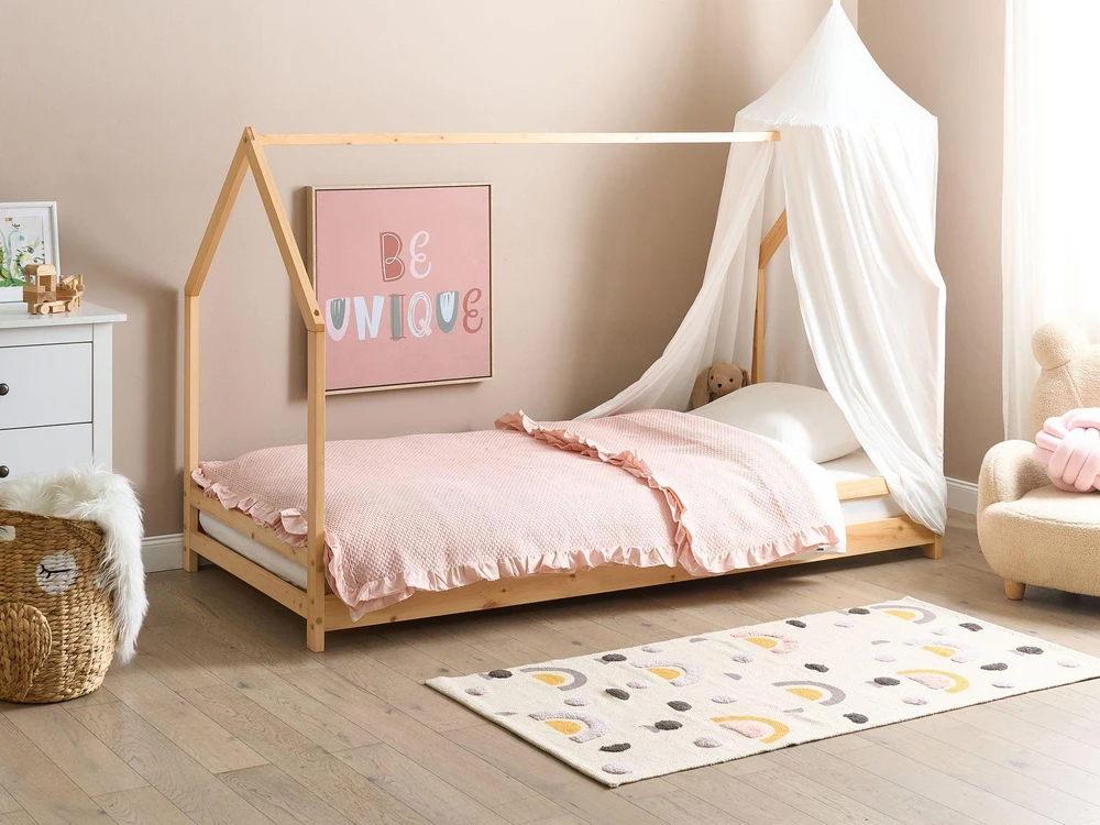 Beliani Vaikiška lova namelis APPY 90 x 200 cm, šviesiai ruda, pušies mediena