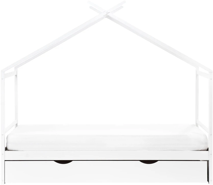 Beliani Vaikiška lova-namelis „ORGEVAL“ iš pušies medienos, 90 × 200 cm, su stalčiumi, balta