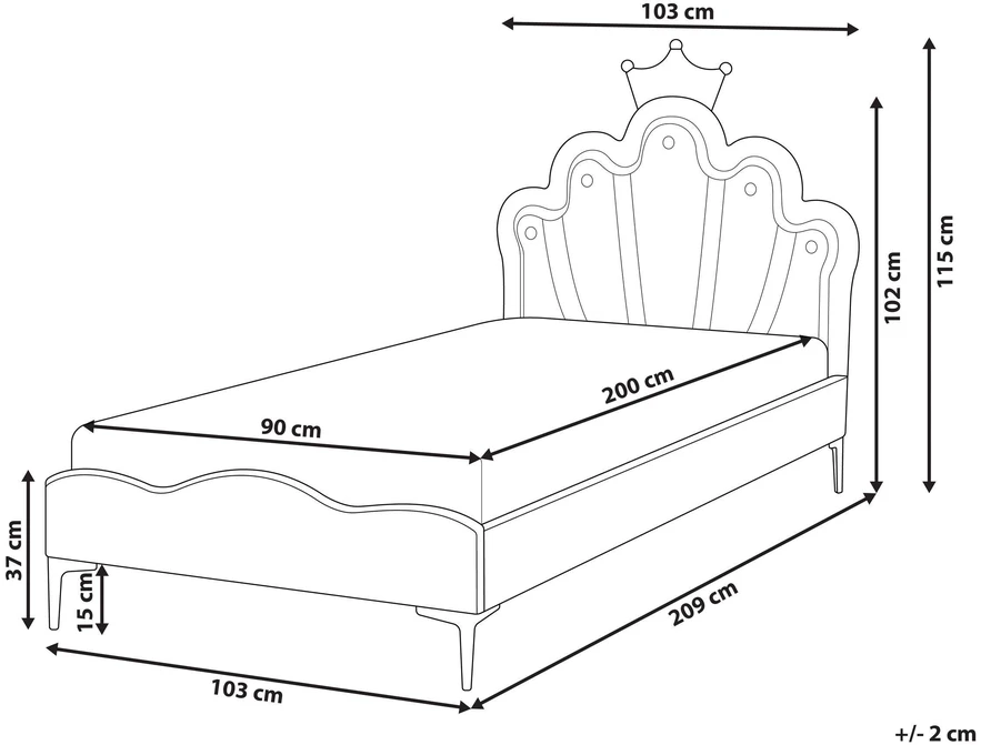 Beliani Vaikiška lova su karūna veliūrinė RUBIAN 90 x 200 cm su LED rožinė