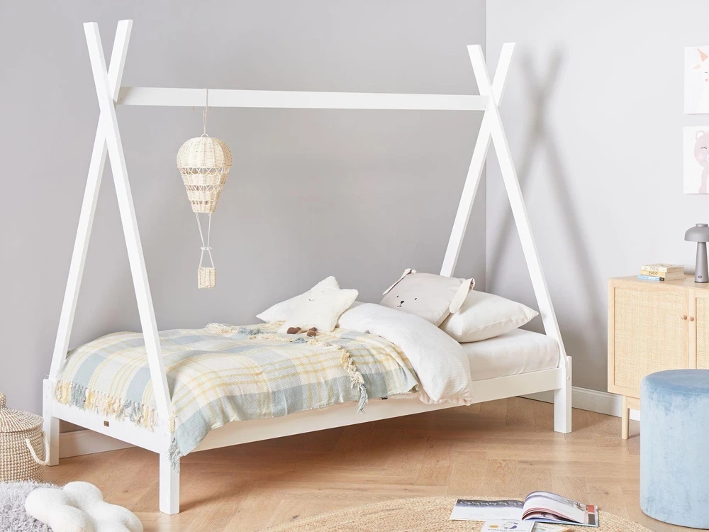 Beliani Vaikiška lova Tipi medinė pušies DEVAY 90 x 200 cm balta