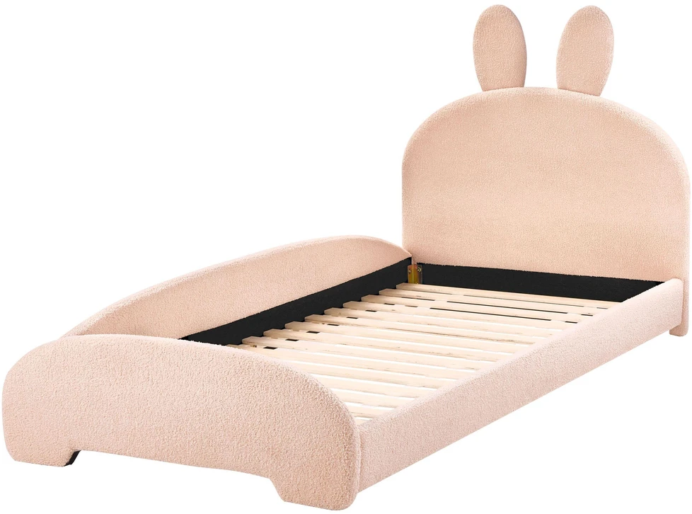 Beliani Vaikiška lova zuikis Bouclé PERROS 90 x 200 cm smėlio spalvos
