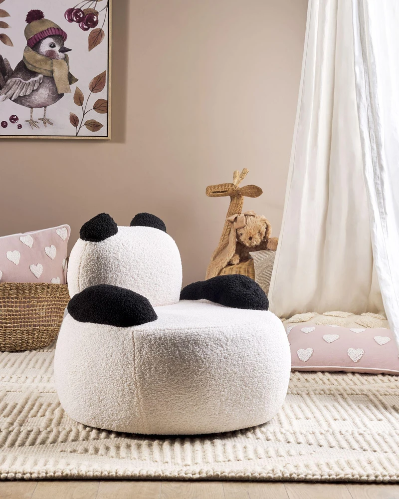 Beliani Vaikiškas fotelis Panda VIBY Boucle baltos spalvos