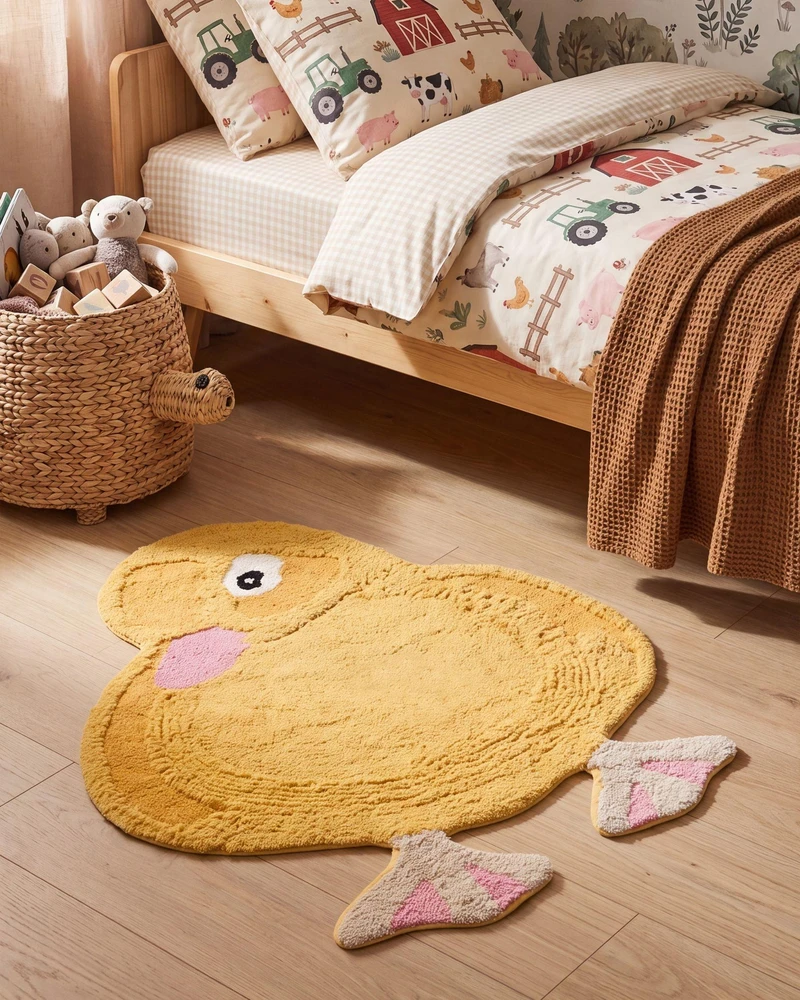 Beliani Vaikiškas kilimas DUCKIE geltonas 95 x 120 cm medvilninis