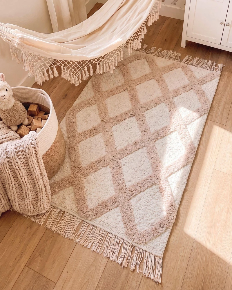 Beliani Vaikiškas kilimas PUNSARI šviesiai smėlio spalvos 60 x 90 cm medvilninis