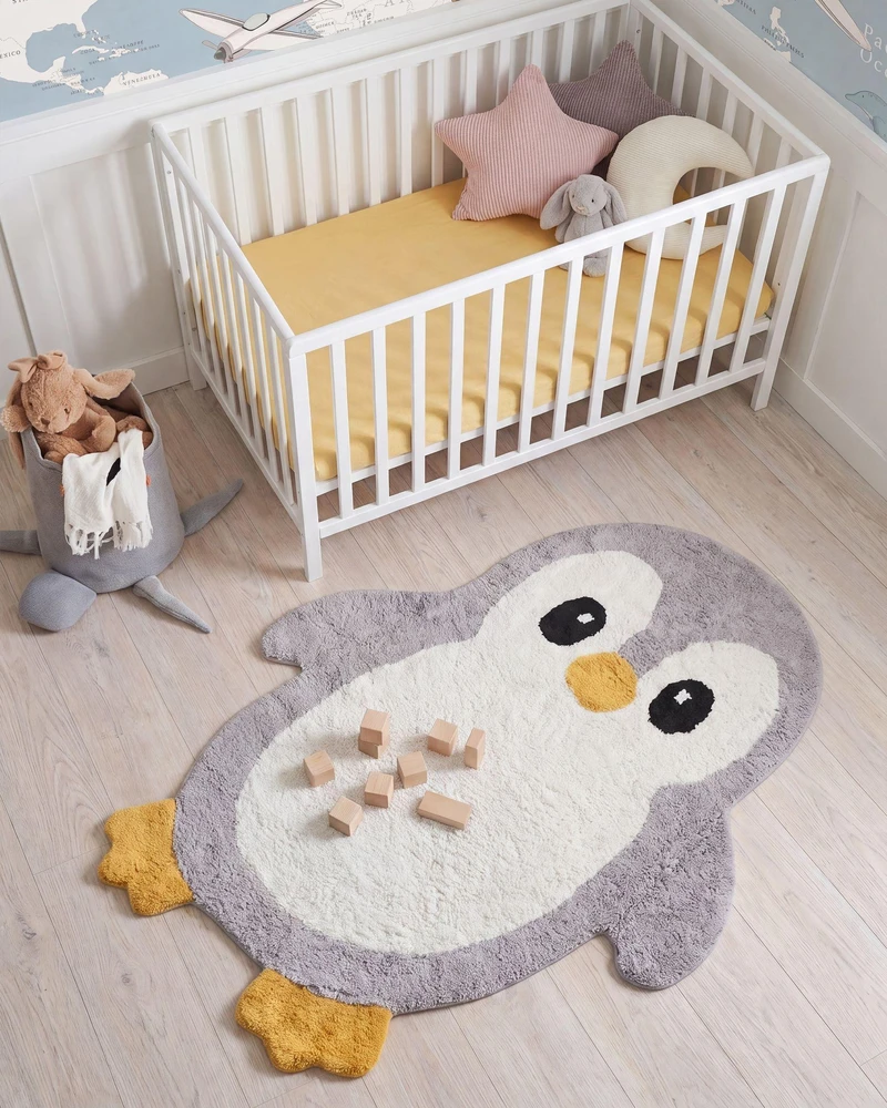 Beliani Vaikiškas kilimas WADDLES pilkas 100 x 120 cm medvilninis