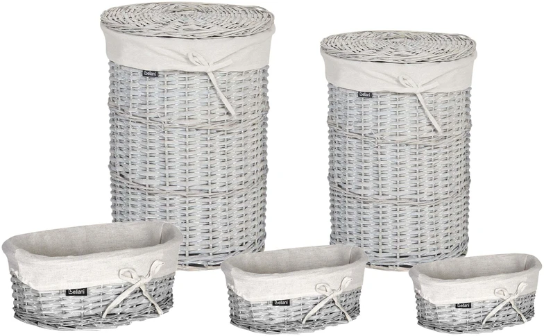 Beliani VAKARI 5 krepšių rinkinys, gluosnis, baltas, 55/89 l
