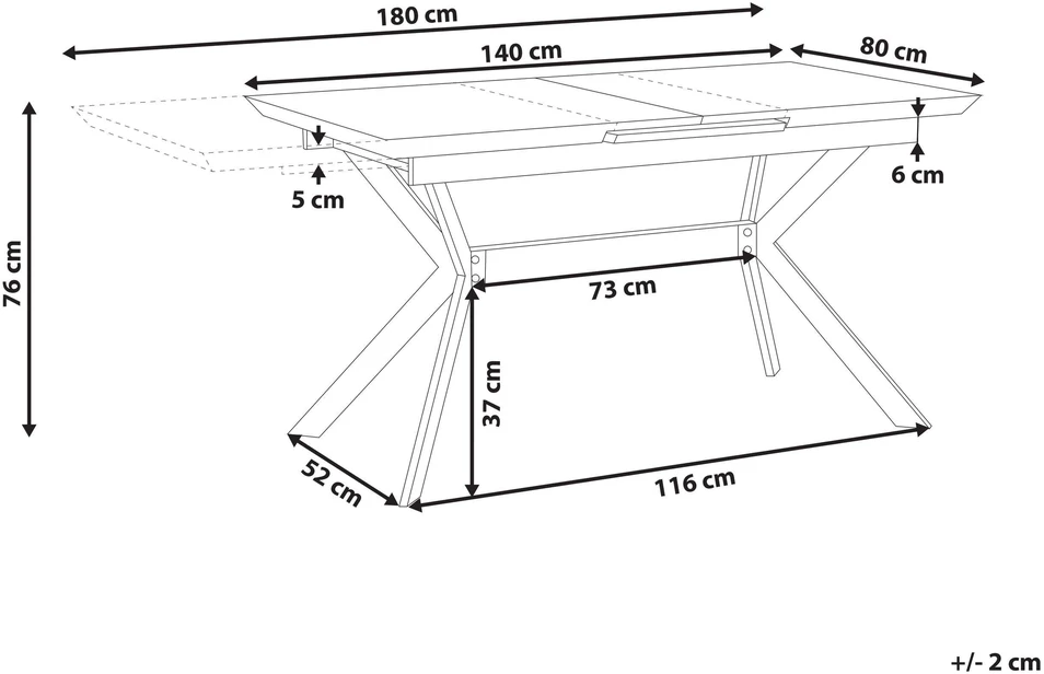 Beliani Valgomasis stalas BENSON šviesiai pilkas, išskleidžiamas 140/180 cm 80 cm
