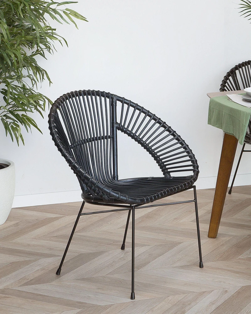 Beliani Valgomojo kėdė SARITA Rattan, juoda