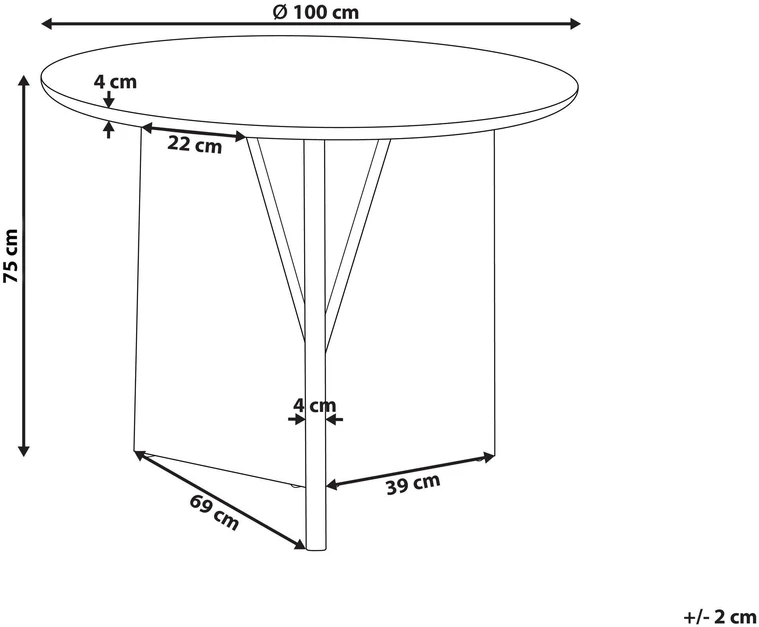 Beliani Valgomojo stalas ARRAN rudas 100 cm 100 cm akacijos mediena