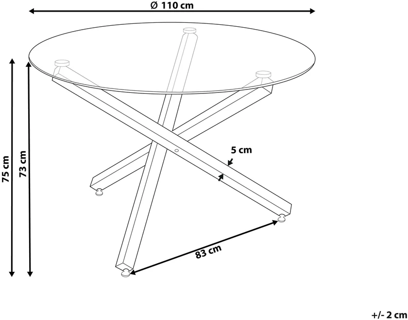 Beliani Valgomojo stalas BUTLER auksinis, 110 × 110 cm, grūdintas stiklas