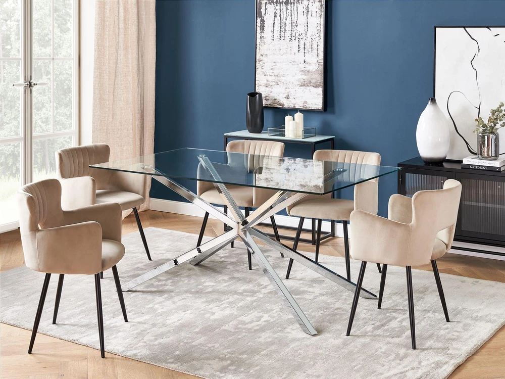 Beliani Valgomojo stalas CORA sidabrinis 160 cm 90 cm grūdintas stiklas