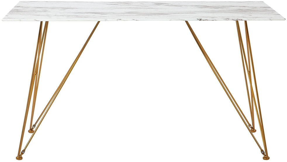 Beliani Valgomojo stalas KENTON baltas marmuras 140 cm 80 cm grūdintas stiklas
