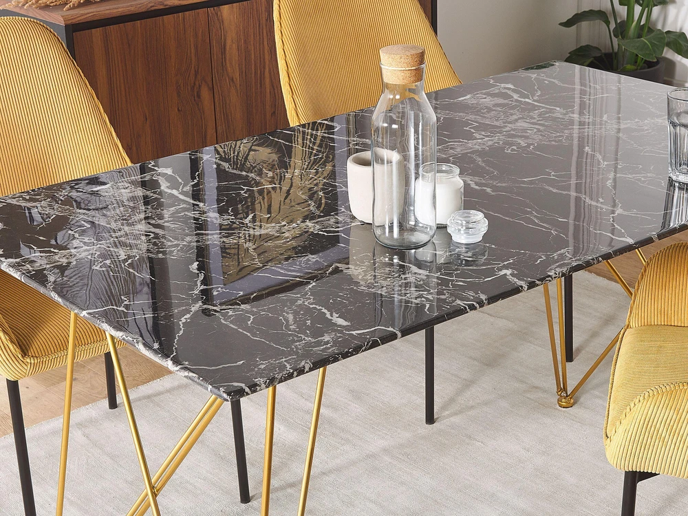 Beliani Valgomojo stalas KENTON juodo marmuro spalvos 140x80 cm grūdinto stiklo