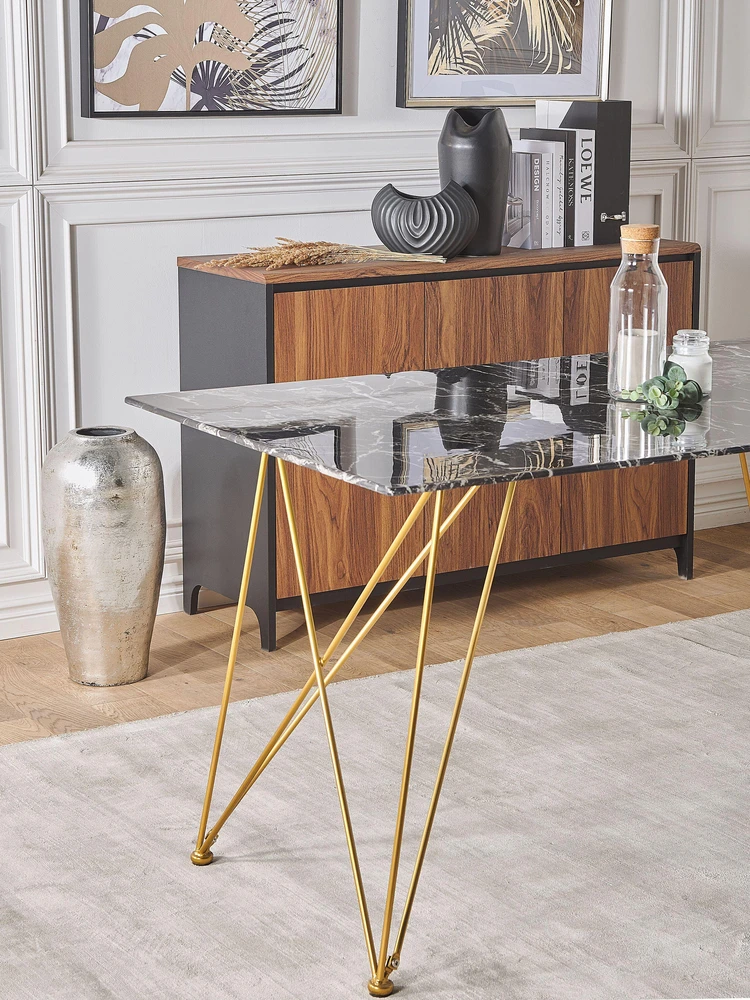 Beliani Valgomojo stalas KENTON juodo marmuro spalvos 140x80 cm grūdinto stiklo