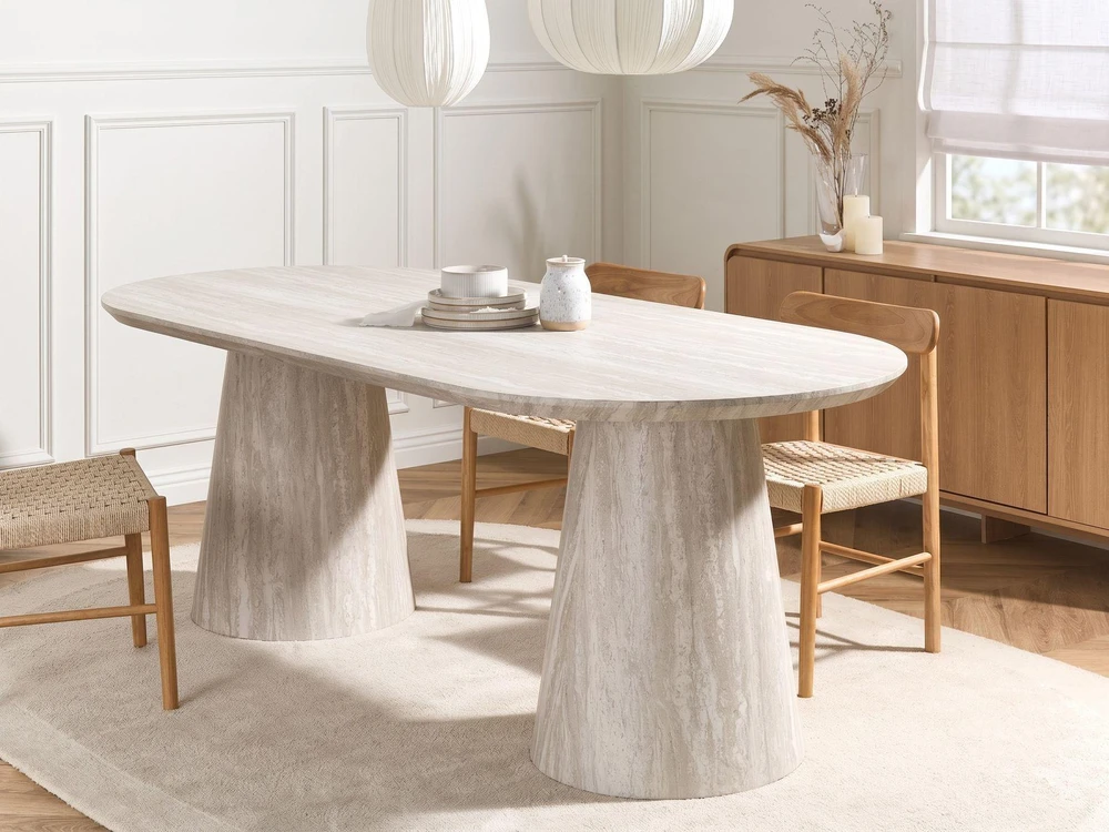 Beliani Valgomojo stalas LUMAN travertino efektas 220 cm 95 cm
