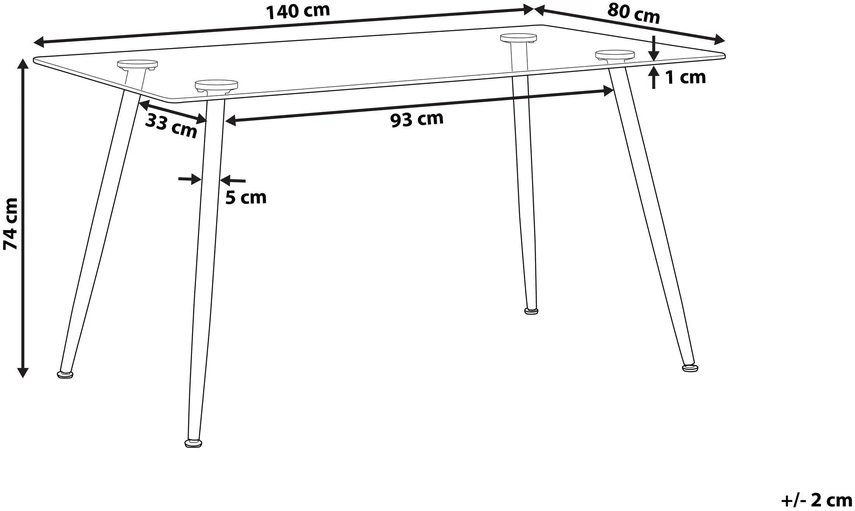 Beliani Valgomojo stalas MIDLAND juodas 140 cm 80 cm grūdintas stiklas