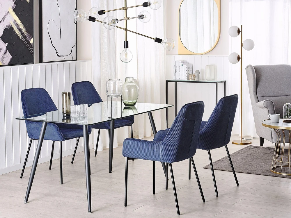 Beliani Valgomojo stalas MIDLAND juodas 140 cm 80 cm grūdintas stiklas