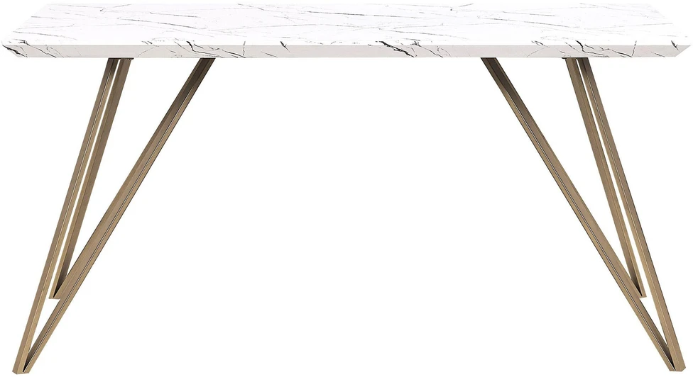 Beliani Valgomojo stalas MOLDEN marmuro imitacija/auksinis 150 cm 80 cm