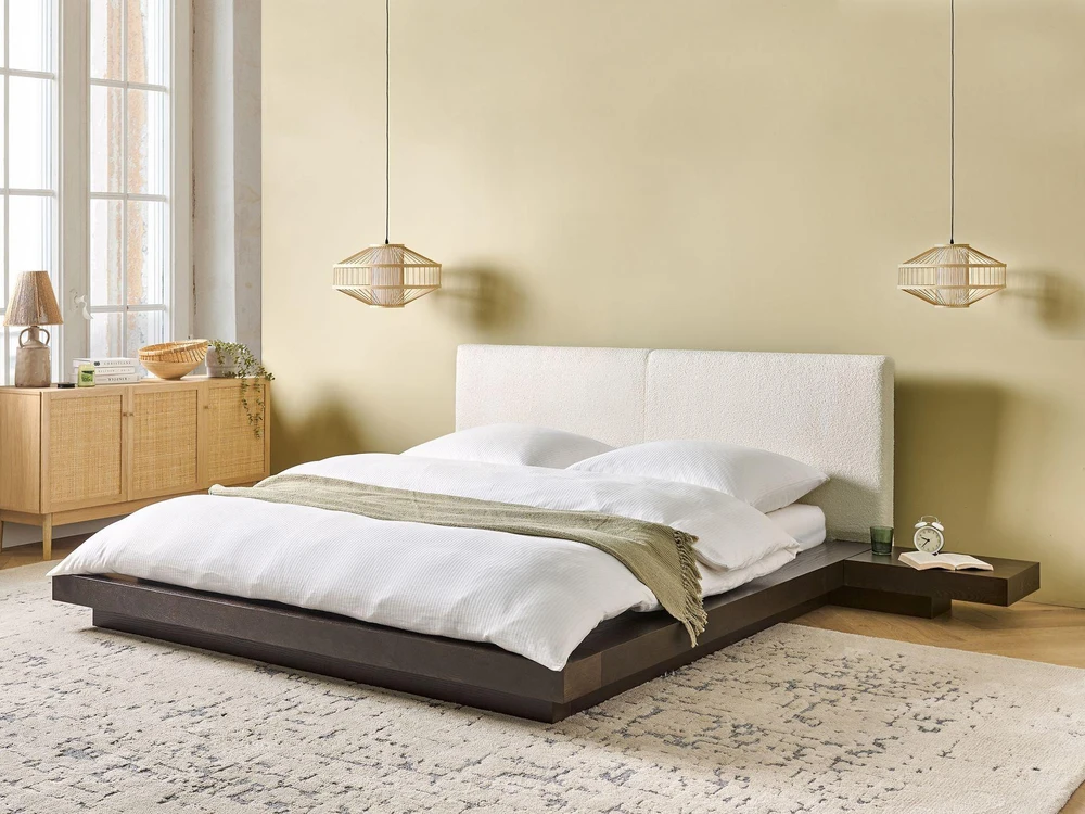 Beliani Vandeninė lova Boucle ZEN 160 x 200 cm tamsaus uosio spalvos
