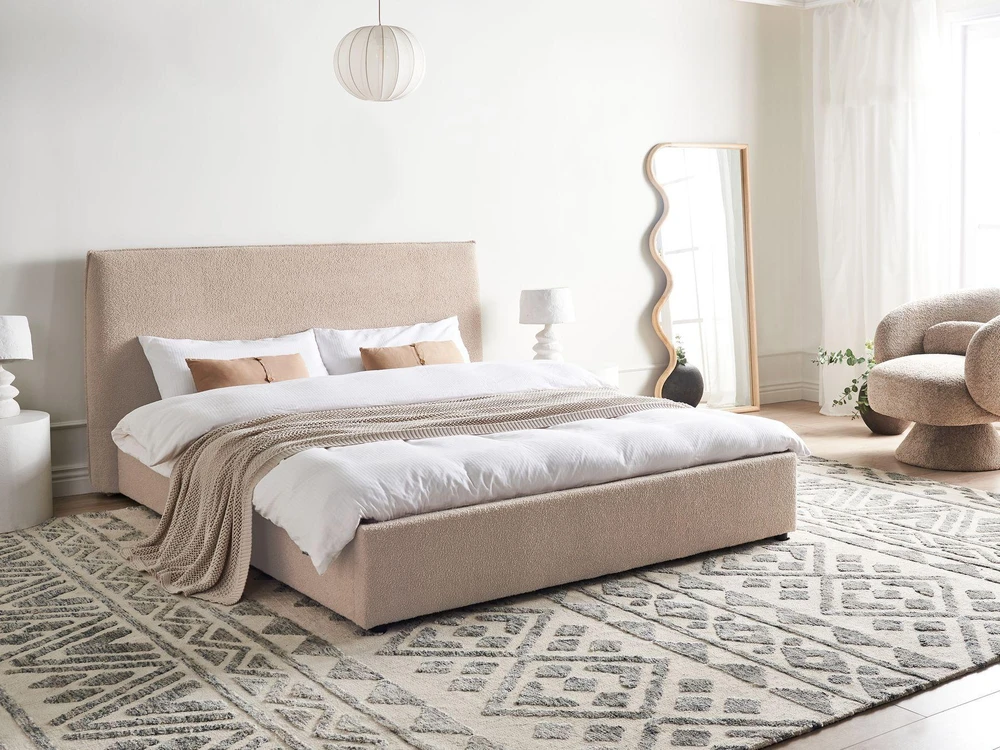Beliani Vandens lova Boucle LAVAUR 160 x 200 cm smėlio-pilkos spalvos