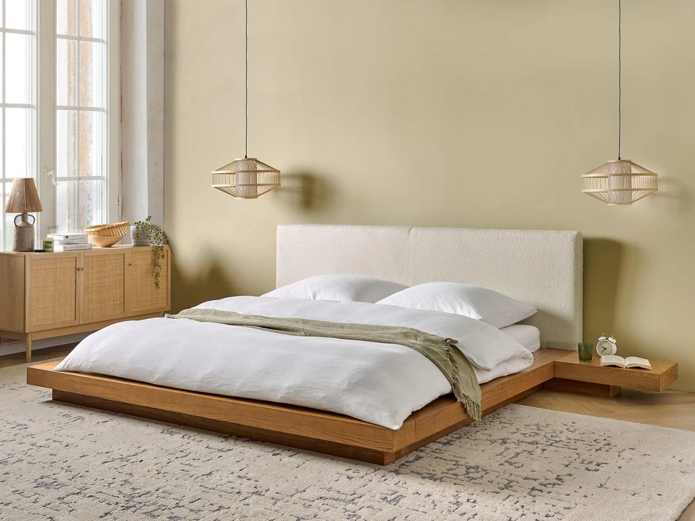 Beliani Vandens lova Boucle ZEN 180 x 200 cm Natūralus uosis