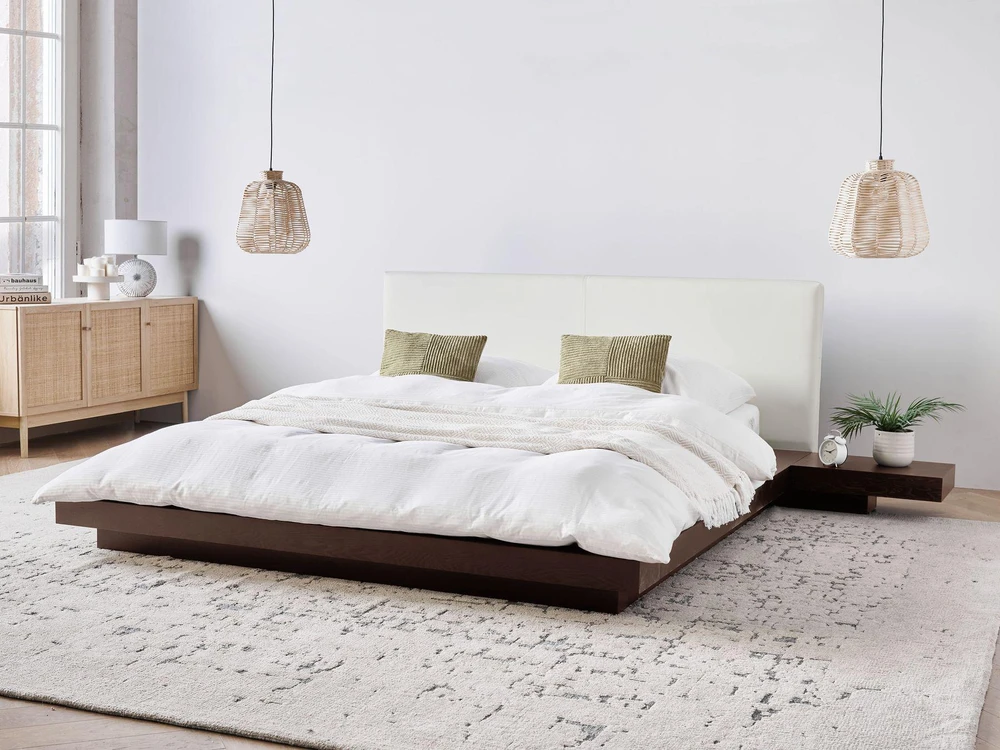 Beliani Vandens lova iš dirbtinės odos ZEN 160 x 200 cm, tamsaus uosio spalvos