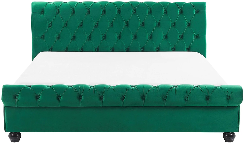 Beliani Vandens lova iš veliūro AVALLON 160 x 200 cm smaragdinė